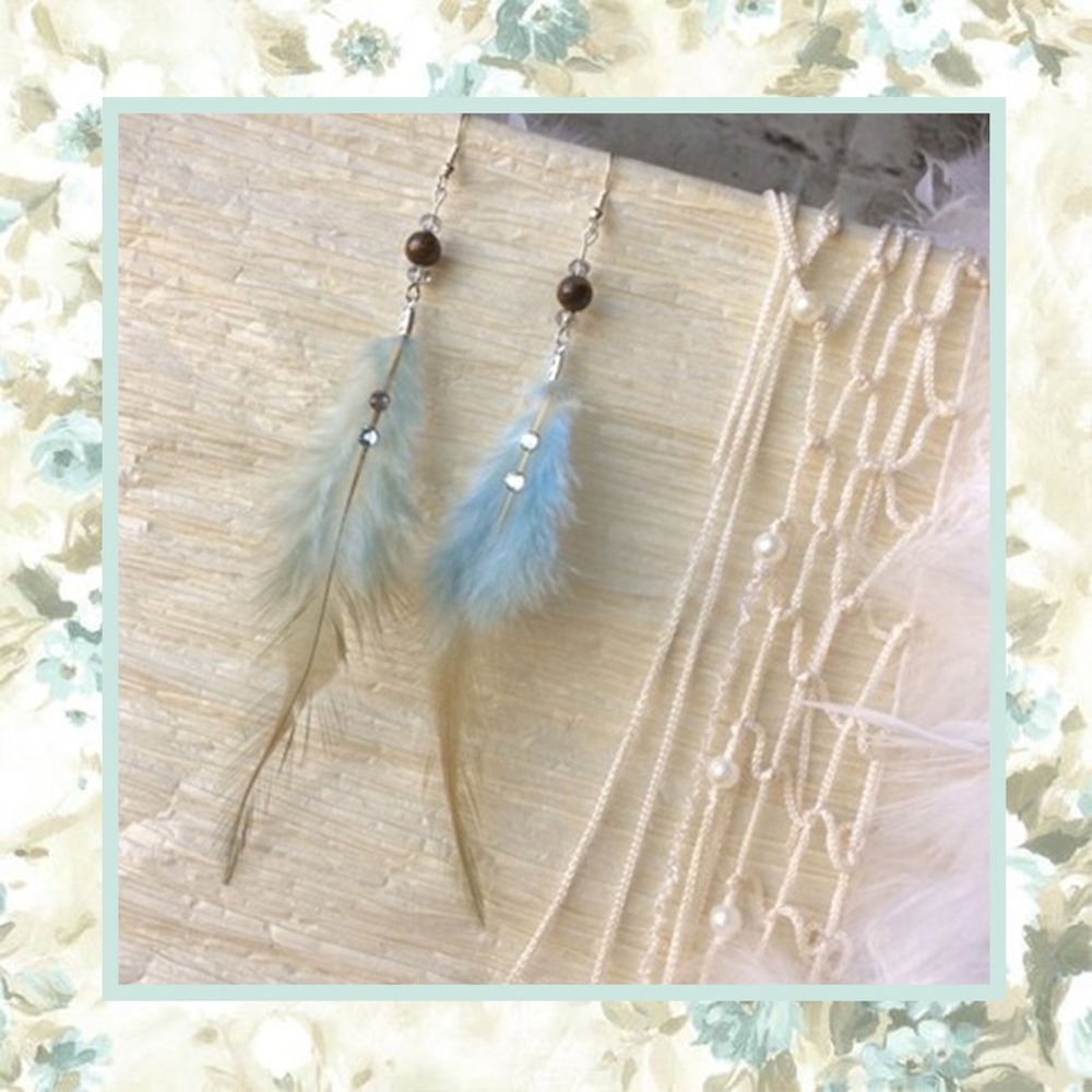 🌸 FEATHER BOHO GYPSY SISTERS DANGLE DROP EARRINGS BLING CHIC DIAMOND BOHEMIAN